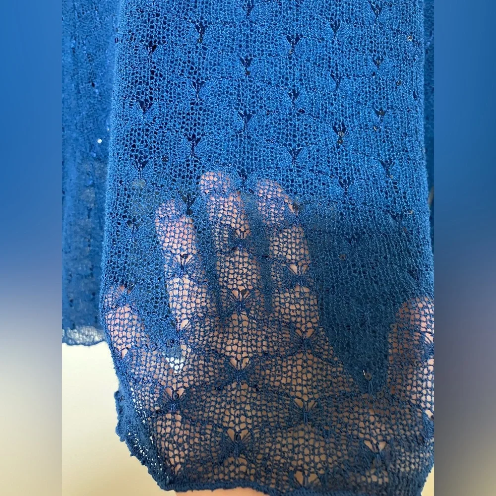 Miracle Body‎ By Miraclesuit Tunic Top Sz Large Blue Lace Kind Sleeve Slimming
